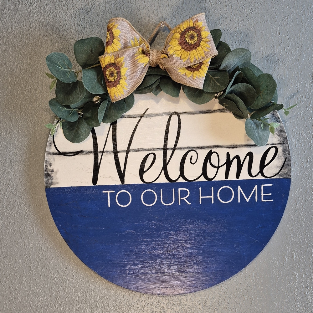 Welcome Sign with Sunflower Bow and Greenery